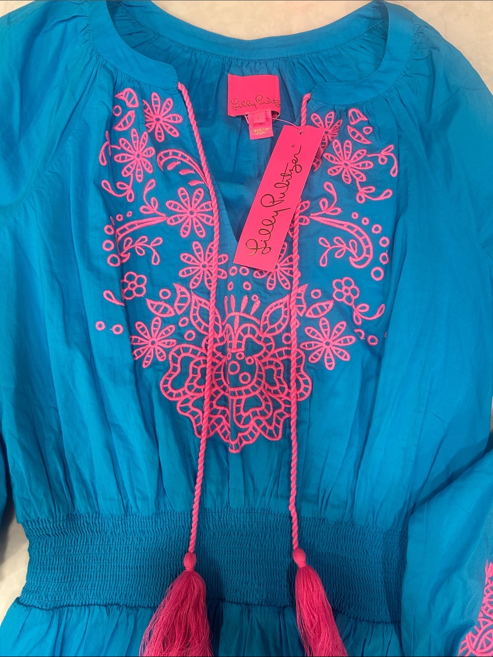 Lilly Pulitzer Turquoise Dress with Hot Pink Embroidery